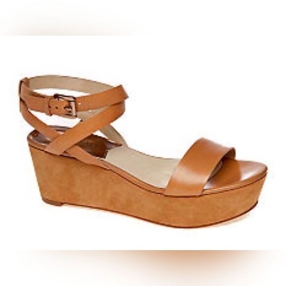 Michael Kors Women's Brown Leather Wedge Sandals 6.5 - Picture 1 of 7